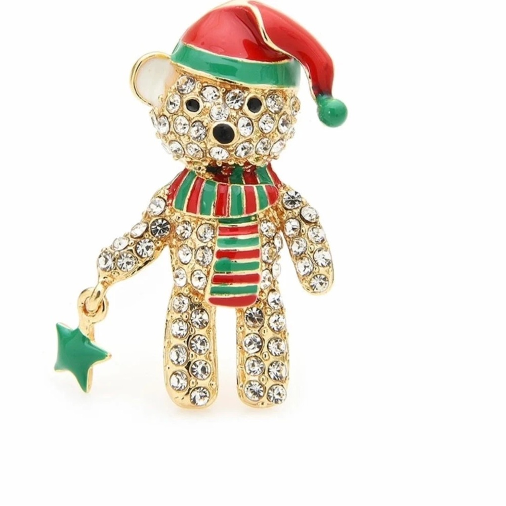 Full Rhinestone Bear Brooches For Women Enamel Hat Bear Christmas Bear